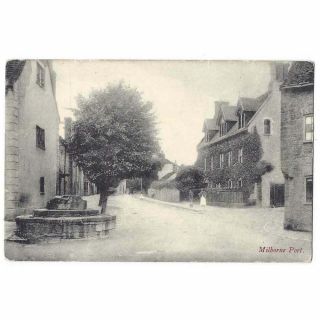 Milborne Port View Up North Street,  Showing Old Cross,  Old Postcard