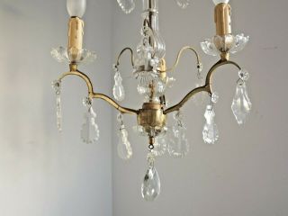 French Vintage 3 Light Gilt Bronze Glass and Crystal Chandelier 2496 3
