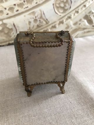 Antique Victorian Brass Beveled Glass Footed Pocket Watch Display Casket Case 3