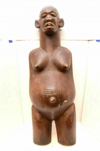 Vintage African Wood Carved Tribal Makonde Pregnant Full Body Belly Mask Njorowe