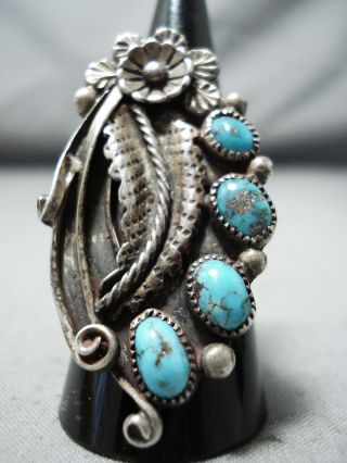 Impressive Vintage Navajo Kingman Turquoise Sterling Silver Ring Old