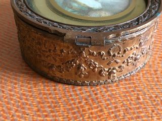 ANTIQUE 19th C FRENCH GILT BRONZE JEWELRY BOX w/ MINIATURE Print Of The Lady 3