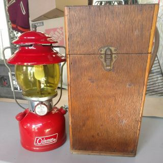 Coleman Lantern Single Mantle Model 200a Amber Glass 1972 Red W/wooden Box