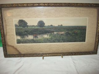 Vintage - Framed Photo Print " Cows At Pond " Pastoral Setting - Wallace Nutting ?