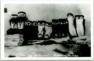 Vintage Barrow,  Alaska Rppc Photo Postcard " Eskimo Mukluks " Boots C1970s