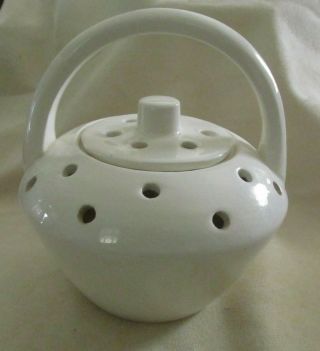 Mid - Century Vtg Northington Bow - Kay Flower Frog White Pottery Arrangement Bowl