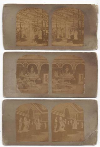 Stereoview 3 X Views At The Crystal Palace Exhibition 1854 By Jrw