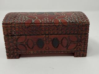 Vintage Handcrafted Wooden Trinket Box Made In Poland Red Black