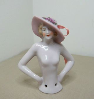 Antique Art Deco Porcelain Cosy Half Doll Figurine - Nude With Style - Pin Cushion