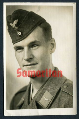 C1 Ww2 German Wehrmacht Luftwaffe Crew In Tunic And Side Cap Postcard