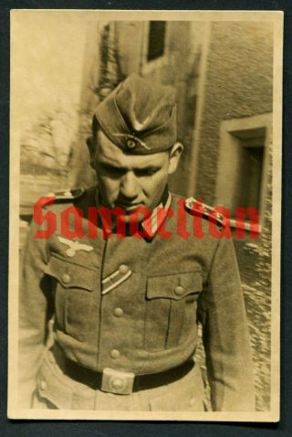 C6/4 Ww2 German Photo Of Wehrmacht Soldier In Field Tunic And Side Cap