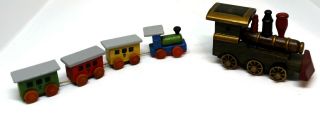 2 Vintage Doll House Miniature Wooden Trains,  1 Hand Painted Artist Made
