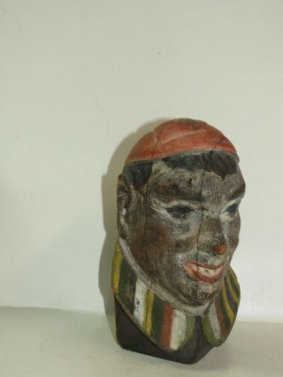 Vintage/antique Carved& Painted Clown/jester Head / 11 - 18c