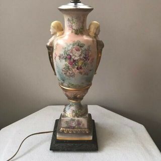 Rare Antique Victorian Hand Painted Signed Figural Handle Ceramic Lamp