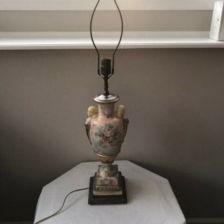 RARE Antique Victorian Hand Painted Signed Figural Handle Ceramic Lamp 2