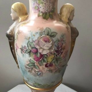 RARE Antique Victorian Hand Painted Signed Figural Handle Ceramic Lamp 3
