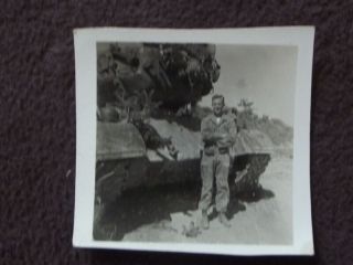 Ww2 American Soldier Standing In Front Of His Tank Vtg 1940 