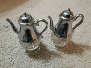 Vintage Gailstyn Silverplate And Heavy Crystal Teapot Salt And Pepper Shakers 3 "