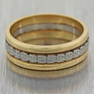 1930s Antique Art Deco Estate 14k Two Tone Gold 5mm Wide Engraved Band Ring