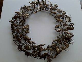 Large Vtg Dresden Petite Choses All Holiday Brass /metal Wreath 75 Figures