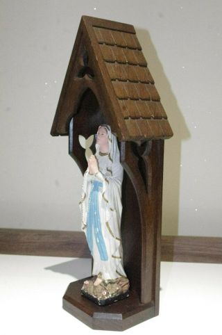 Antique Hand Carved Black Forest Style Gothic Wooden Virgin Mary Niche / Statue