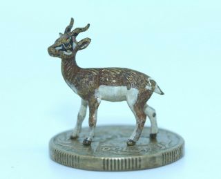 Rare Tiny 7/8 Inch Antique Cold Painted Vienna Bronze Lovely Gazelle Or Deer