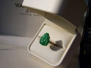 Antique Vintage Chinese Apple Jade Buddah 14k Rose Gold Ring,  Pinky Size 4.  25