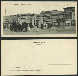 Egypt Old Postcard Alexandria Station Of Ramleh Gare Tram Tramway Horse Carriage