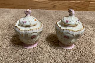 Pair 19th C Antique Kpm Berlin Porcelain Weichmalerei Inkwells And Covers - Pc