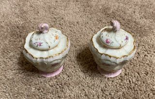 Pair 19th C Antique KPM Berlin Porcelain Weichmalerei Inkwells and Covers - PC 2