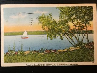 Vintage Postcard 1944 Greetings From Lake Pocotopaug East Hampton Ct