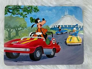 Vintage Walt Disneyworld Postcard Motor Mania Goofy And Donald Duck Racing Cars