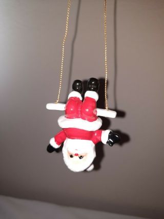Vintage Ff Fitz & Floyd Santa Swinging On Swing Upside Down Christmas Ornament