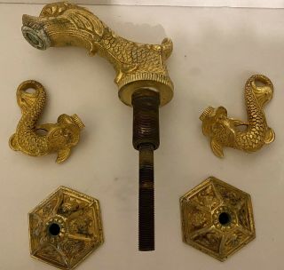 Set Of Vintage Sherle Wagner Gold Ornate Dolphin Faucet Hollywood Regency