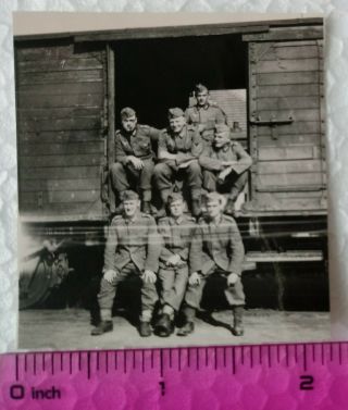 033 Ww2 Orig.  Photo German Soldiers Train Text 2.  5 X 2.  5 Inch