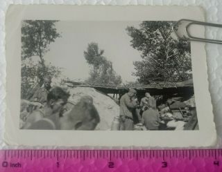 066 Ww2 Orig.  Photo German Soldiers Frontline Lunch Shelter 3 X 4 Inch