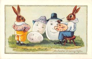 Easter Greetings Dressed Rabbit Painting Eggs Whitney Vintage Postcard Aa11711