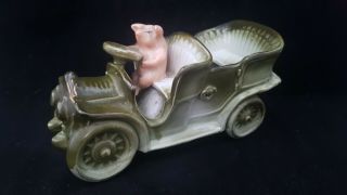 Very Rare Victorian German Pig Fairing Pig Driving A Twin Seater Long Car