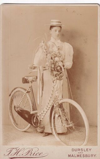 Antique Cabinet Photograph – Young Lady With Decorated Bicycle – Gloucestershire