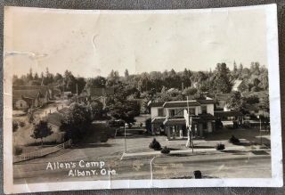 Rppc Oregon Or Albany Allen’s Camp Town Store Old Gas Station View C1930s