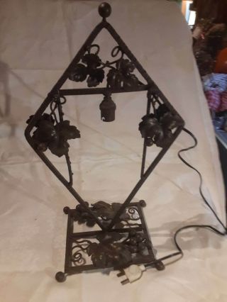 Antique Metal French Grapevine Art Noveau Design Table Lamp Orig.