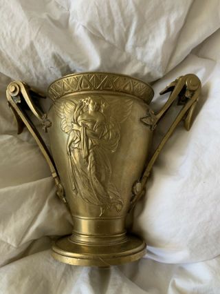 Grand Tour Style Gilt Bronze Vase Urn Angel Gods Greco Roman Relief