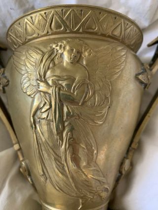 Grand Tour Style Gilt Bronze Vase Urn Angel Gods Greco Roman Relief 2