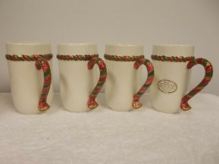 4 Vintage Fitz & Floyd Oci Omnibus Christmas Holiday Ceramic Cups Mugs