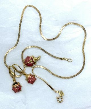 7.  1 Grams Vintage 14k Solid Gold Lady Bug Drop Earrings Pendant & Necklace