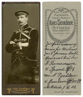 Ca 1908 Cdv Photo Portrait Of A Man In Uniform & Mittweida,  Germany Studio