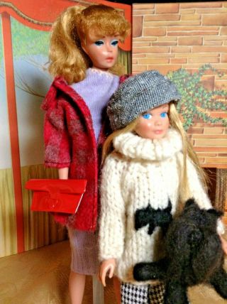 Vintage Mattel Ponytail Barbie and Blonde Skipper Needle Felted Scotty Dog 2