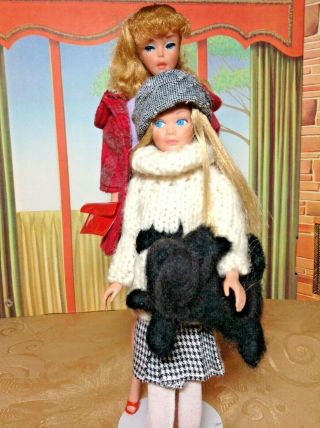 Vintage Mattel Ponytail Barbie and Blonde Skipper Needle Felted Scotty Dog 3
