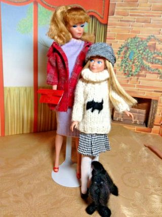 Vintage Mattel Ponytail Barbie and Blonde Skipper Needle Felted Scotty Dog 4