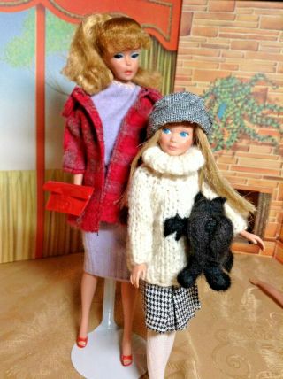 Vintage Mattel Ponytail Barbie and Blonde Skipper Needle Felted Scotty Dog 6